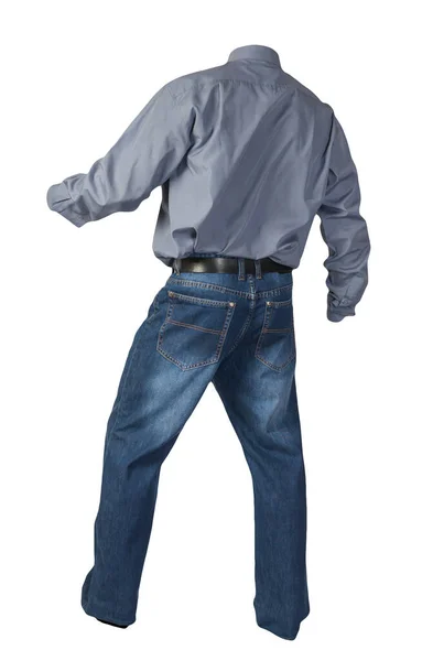 Camisa Gris Púrpura Los Hombres Con Mangas Largas Pantalones Vaqueros — Foto de Stock