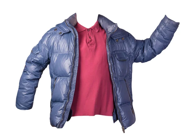 Männer Dunkelrotes Shirt Und Blaue Jacke Auf Weißem Hintergrund — Stockfoto