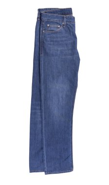 Beyaz arka planda izole edilmiş kot pantolon. Güzel rahat kot üst görünümü .