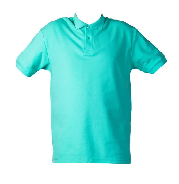 Camiseta Verde Manga Curta Com Golas Botão Para Baixo Isoladas — Fotografia de Stock