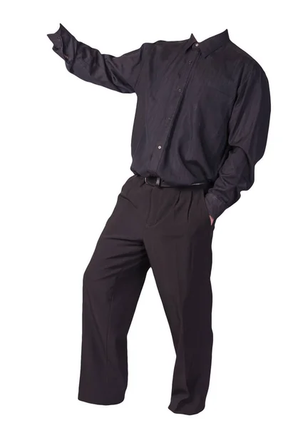 男人的黑色衬衫和黑色裤子 白色背景隔离 时尚服装 — 图库照片