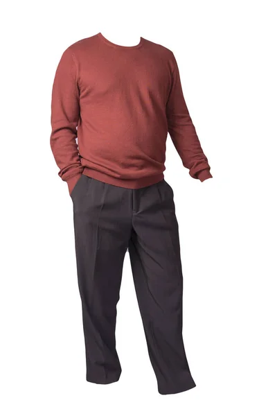 Suéter Color Burdeos Los Hombres Pantalones Negros Aislados Ropa Background —  Fotos de Stock