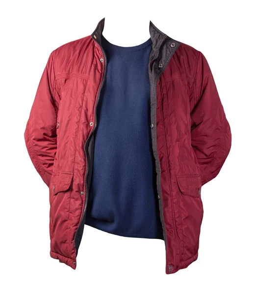 赤いジャケットと濃い青のセーターは白い背景に隔離されています — ストック写真