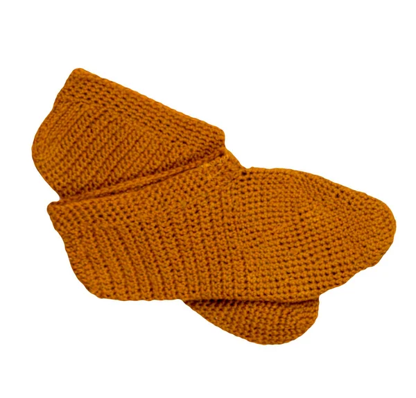 Vlněné Tmavě Oranžové Ponožky Izolované Bílém Pozadí Zimní Příslušenství Ponožky — Stock fotografie