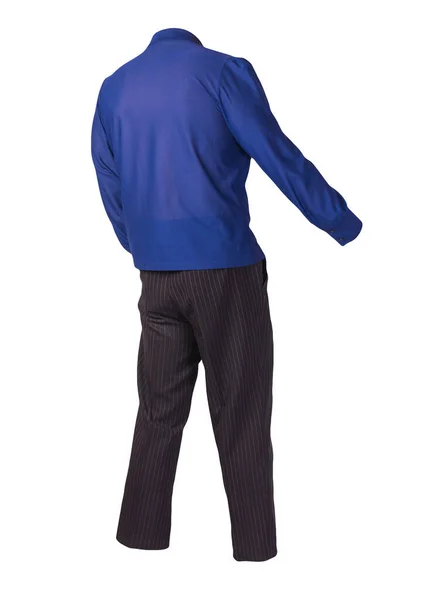 Pantaloni Righe Bianche Nere Donna Con Camicetta Blu Isolata Sfondo — Foto Stock