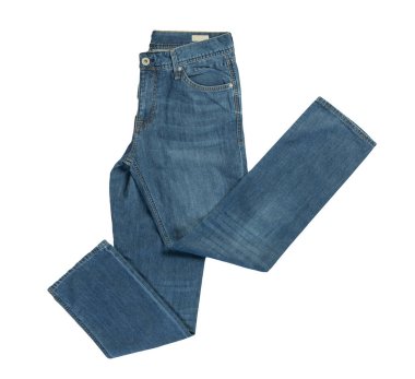 Beyaz arka planda izole edilmiş kot pantolon. Güzel rahat kot üst görünümü .