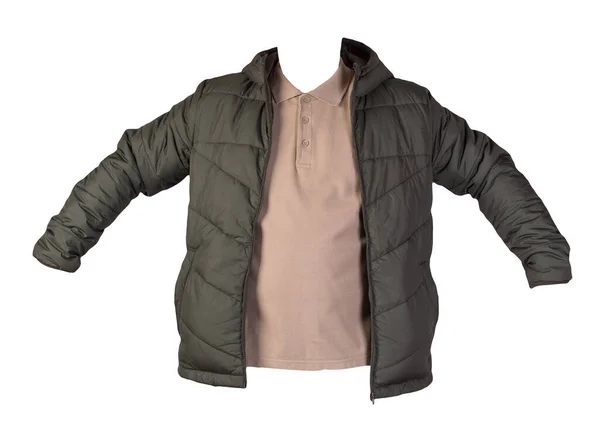 Camiseta Beige Los Hombres Cremallera Chaqueta Hakki Aislado Ropa Background — Foto de Stock