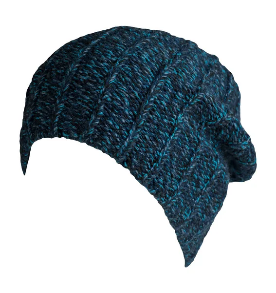 Chapeau Bleu Foncé Tricoté Bleu Turquoise Isolé Sur Fond Blanc — Photo