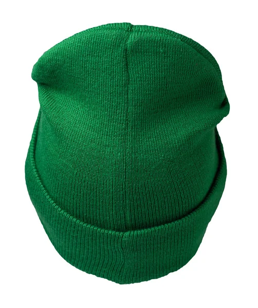 白い背景に隔離されたスポーツニットグリーンの帽子 カジュアルスタイルのためのファッション帽子アクセサリー — ストック写真