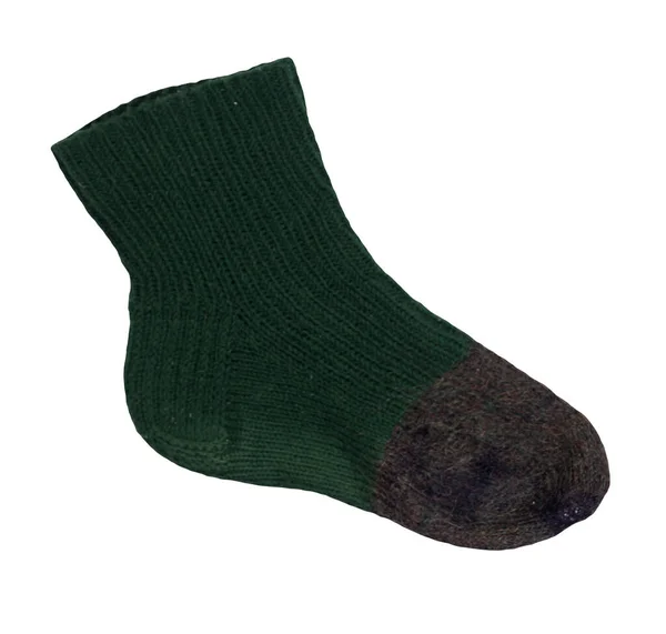 Ull Mörkgrön Grå Strumpor Isolerade Vit Bakgrund Vinteraccessories Socks Ovanifrån — Stockfoto