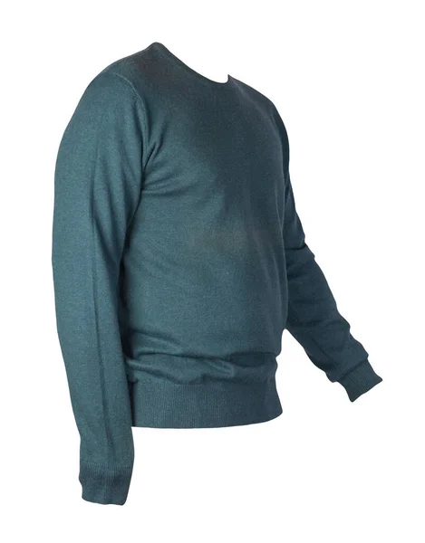 Suéter Punto Verde Oscuro Aislado Sobre Fondo Blanco Jersey Hombre — Foto de Stock