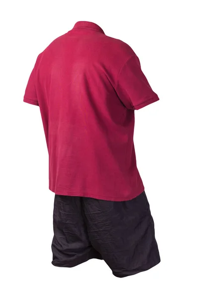 Calções Pretos Esportes Masculinos Uma Camiseta Vermelha Escura Com Colarinho — Fotografia de Stock