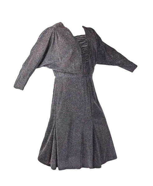 白い背景にボタンが孤立した女性の夏の黒鉛ドレス 美しい多色のドレス — ストック写真