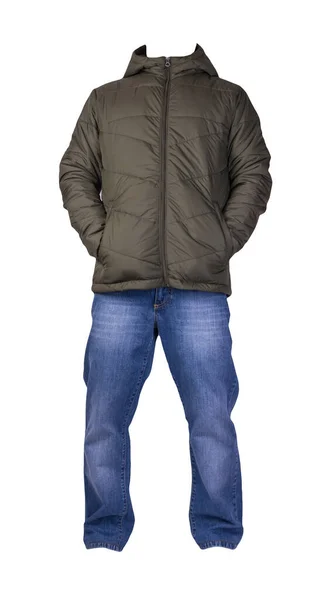 하이키 재킷에 지퍼와 청바지가 바탕에 분리되어 — 스톡 사진