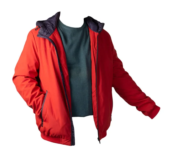 红色夹克和绿松石毛衣 隔离在白色的背景上 — 图库照片