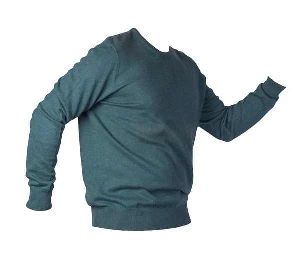 Pull Tricoté Vert Foncé Isolé Sur Fond Blanc Pull Homme — Photo