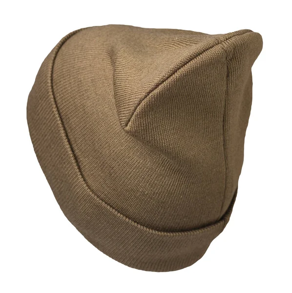 Örülmüş Kahverengi Şapka Beyaz Bir Arka Planda Izole Edilmiş Sıradan — Stok fotoğraf