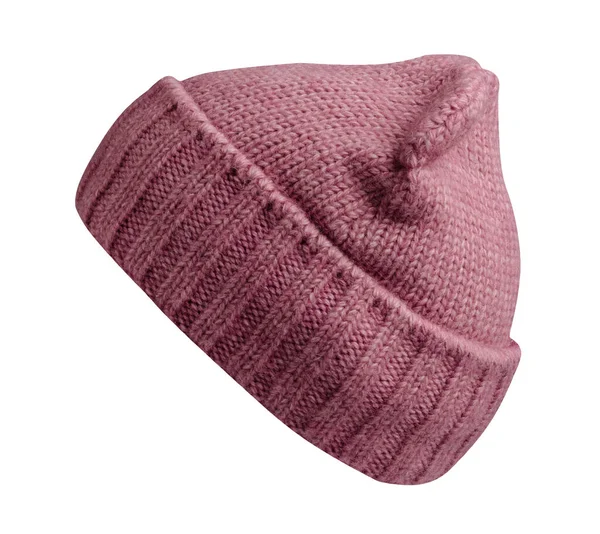 Cappello Rosa Donna Cappello Lavorato Maglia Isolato Sfondo Bianco — Foto Stock