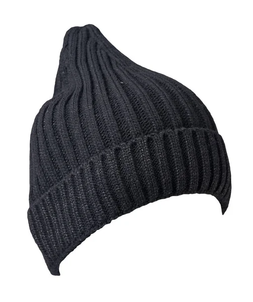 Cappello Nero Donna Cappello Lavorato Maglia Isolato Sfondo Bianco — Foto Stock