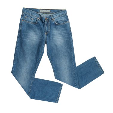 Beyaz arka planda izole edilmiş kot pantolon. Güzel rahat kot üst görünümü .