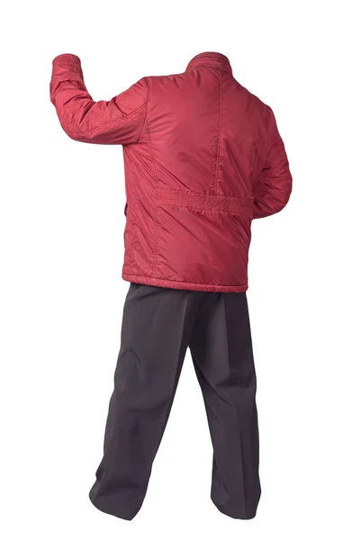 男人的红色夹克和黑色裤子与白色背景隔离 男式秋装 — 图库照片