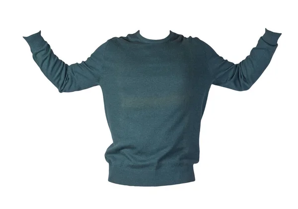 Suéter Punto Verde Oscuro Aislado Sobre Fondo Blanco Jersey Hombre — Foto de Stock