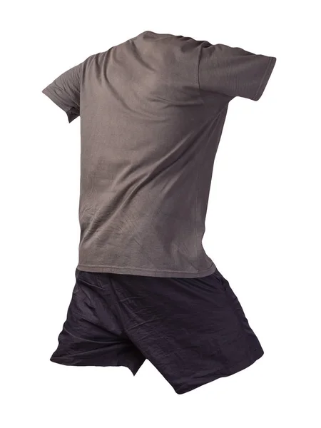 男子运动黑色短裤和石墨T恤衫 隔离在白色背景下 运动用舒适服装 — 图库照片