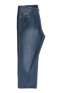 Beyaz arka planda izole edilmiş kot pantolon. Güzel rahat kot üst görünümü .