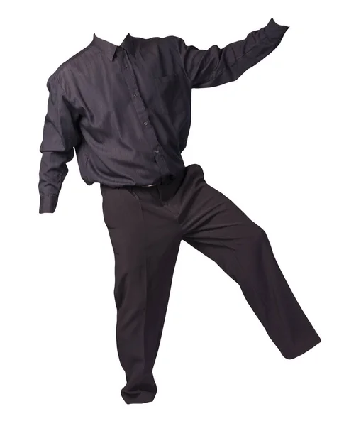 Чоловіча Чорна Сорочка Чорні Штани Ізольовані Білому Тлі Модний Одяг — стокове фото