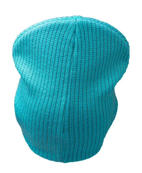 Chapéu Azul Turquesa Feminino Chapéu Malha Isolado Fundo Branco — Fotografia de Stock