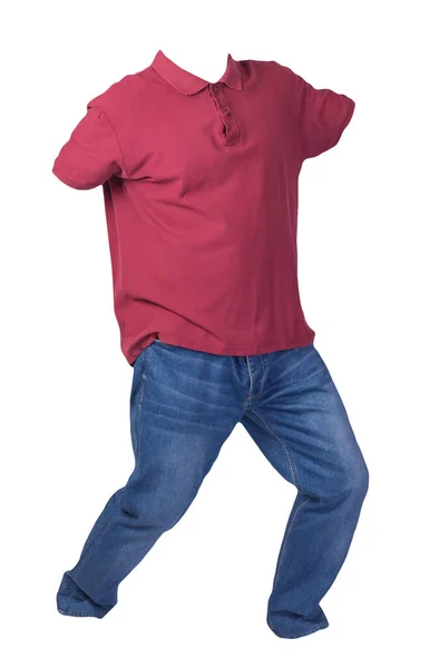 Shirt Vermelha Escura Dos Homens Com Golas Botão Para Baixo — Fotografia de Stock