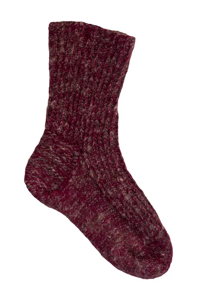 Woolen Burgundy Socks Isolated White Background Winter Accessories Socks Top — Stock Photo, Image