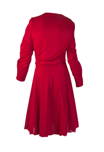 женское летнее красное платье с пуговицами на белом фоне. красивое разноцветное платье
