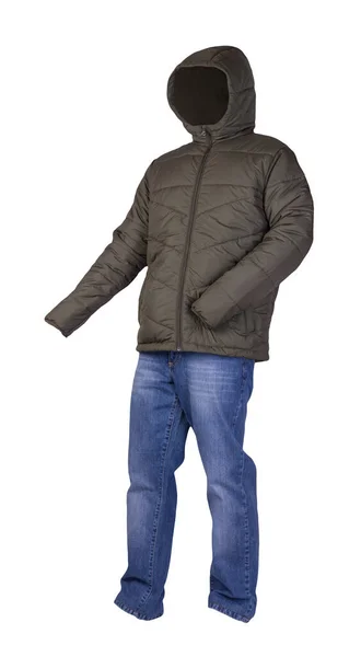 Hakki Män Jacka Och Blå Jeans Isolerad Vit Bakgrund Casual — Stockfoto