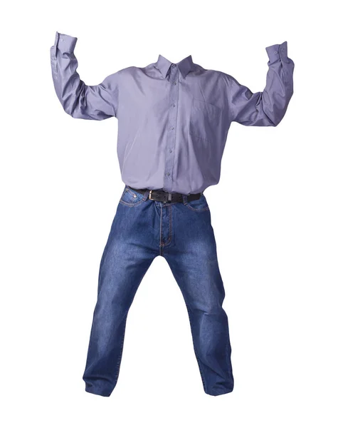Camisa Roxa Masculina Com Mangas Compridas Jeans Azul Isolado Fundo — Fotografia de Stock
