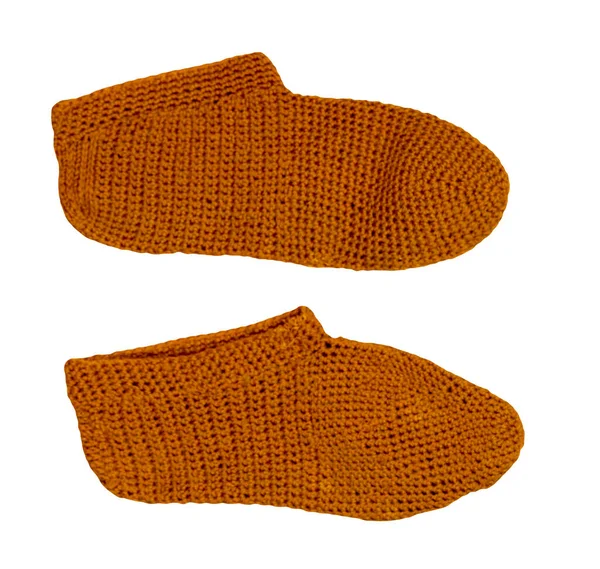 Meias Laranja Escuro Isolado Fundo Branco Inverno Accessories Socks Vista — Fotografia de Stock