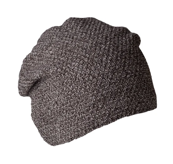 Cappello Marrone Grigio Lavorato Maglia Isolato Uno Sfondo Bianco Accessorio — Foto Stock