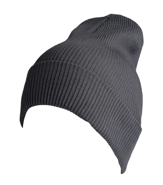 Cappello Grigio Lavorato Maglia Isolato Uno Sfondo Bianco Accessorio Cappello — Foto Stock