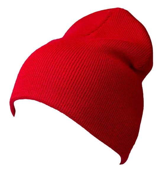 Chapéu Vermelho Feminino Chapéu Malha Isolado Fundo Branco — Fotografia de Stock