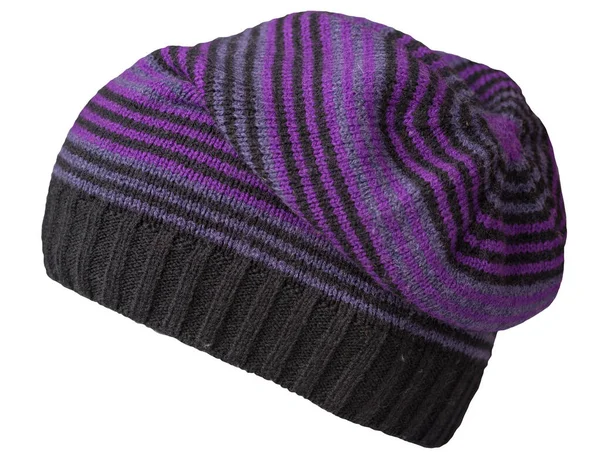 Женская Серо Фиолетовая Шляпа Трикотажная Шляпа Изолированы Белом Фоне — стоковое фото