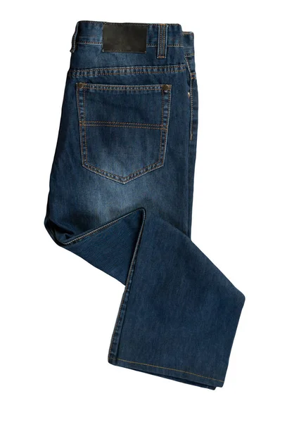 Jeans Azules Oscuros Aislados Sobre Fondo Blanco Hermoso Casual Jeans —  Fotos de Stock