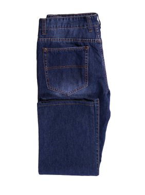 Koyu mavi kot, beyaz arka planda izole edilmiş. Güzel günlük kot pantolon üst görünümü. .