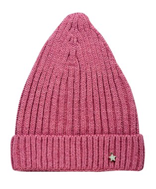 Kadın pembe şapkası manzarası. Örgü şapka beyaz arkaplanda izole.