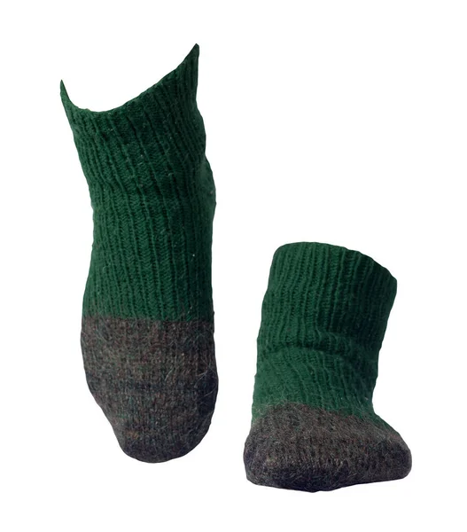 Chaussettes Laine Vert Foncé Gris Isolées Sur Fond Blanc Accessoires — Photo