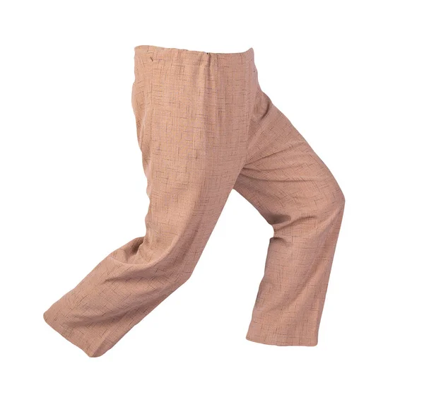 Pantalones Marrones Ligeros Aislados Ropa Casual Background Women Blanca —  Fotos de Stock