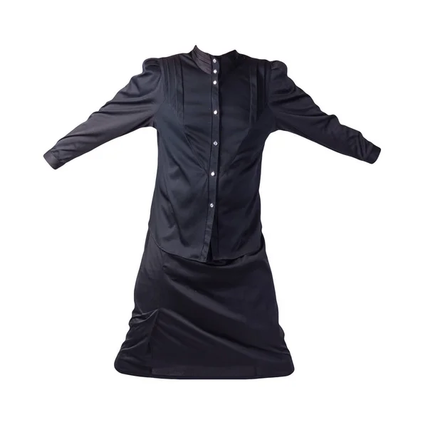 Damska Długa Czarna Spódnica Czarna Bluzka Odizolowana Białym Tle Wygodne — Zdjęcie stockowe