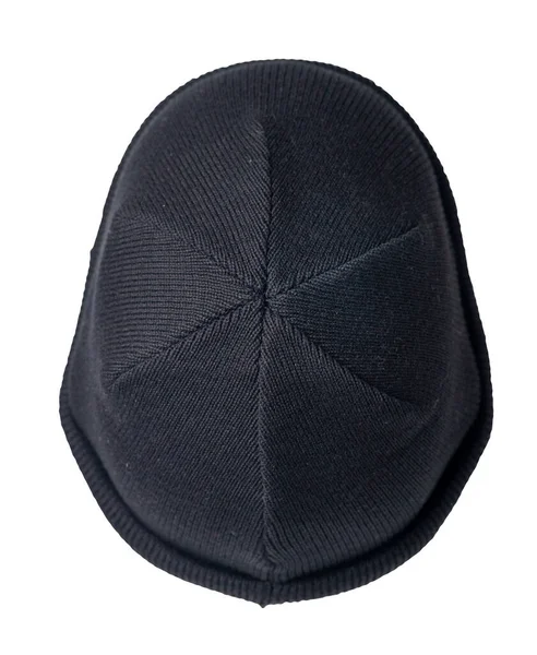 Liman Işçisi Beyaz Arka Planda Siyah Şapka Ördü Modaya Uygun — Stok fotoğraf