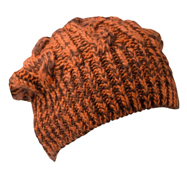 女性用オレンジブラウンの帽子 白い背景に隔離されたニット帽 — ストック写真