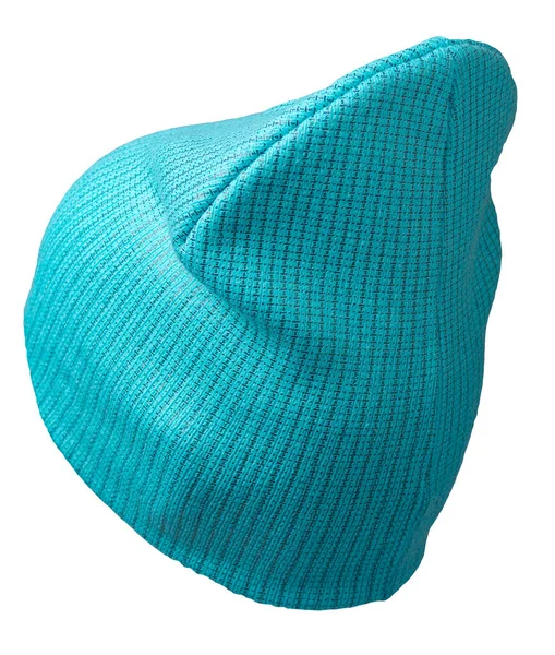 Chapéu Azul Turquesa Feminino Chapéu Malha Isolado Fundo Branco — Fotografia de Stock