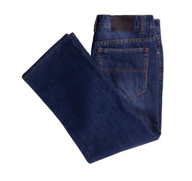 Koyu mavi kot, beyaz arka planda izole edilmiş. Güzel günlük kot pantolon üst görünümü. .